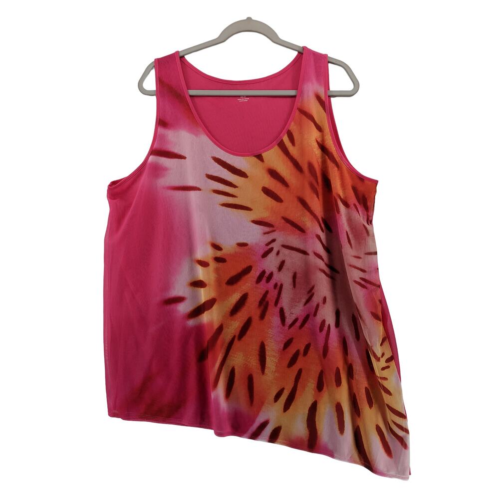 Lane Bryant Floral Tank Top Pink Asymmetrical Hem Lined Mesh Sheer Blouse 18/20